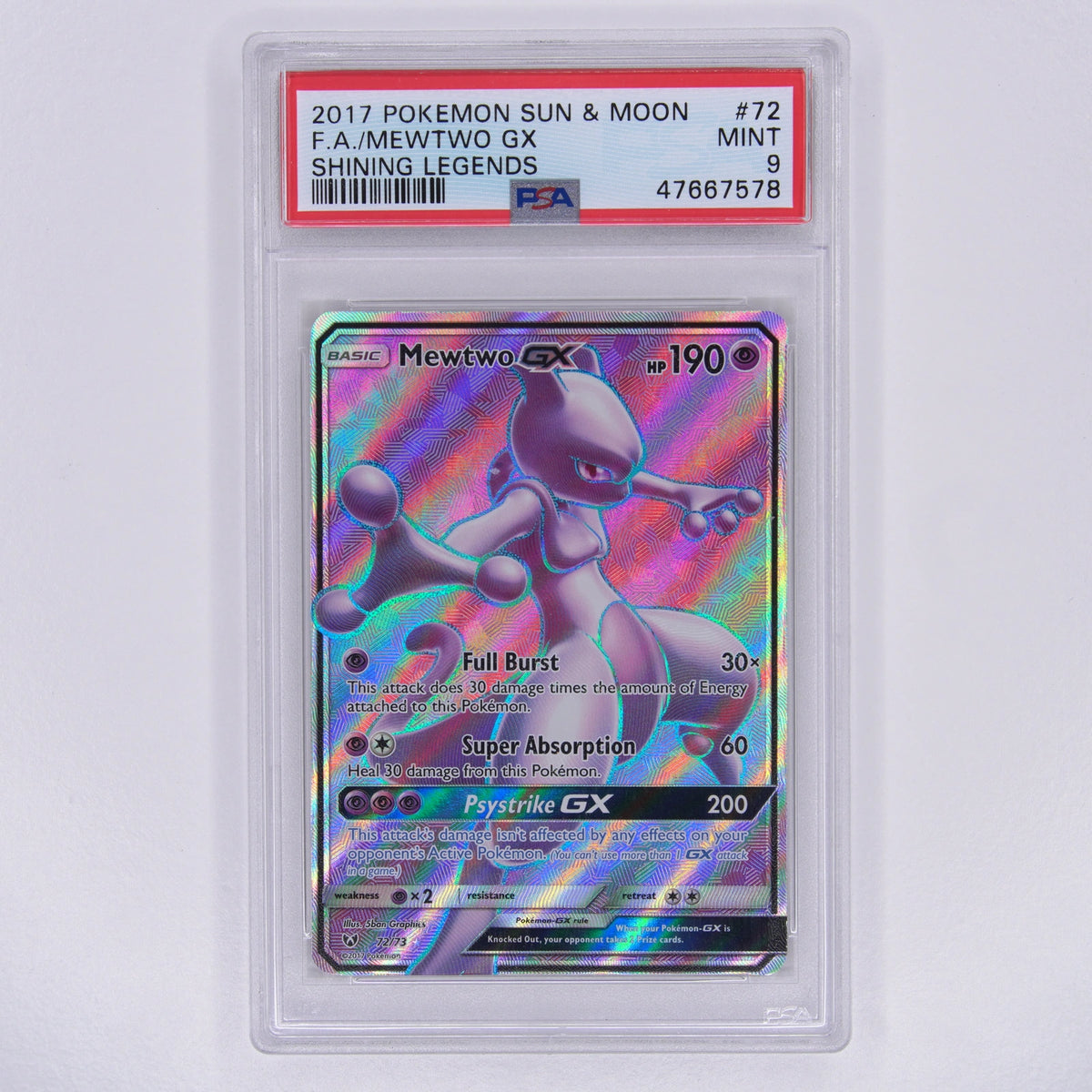 Mewtu-GX 72/73 Secret Rare PSA 9 – Vorderseite