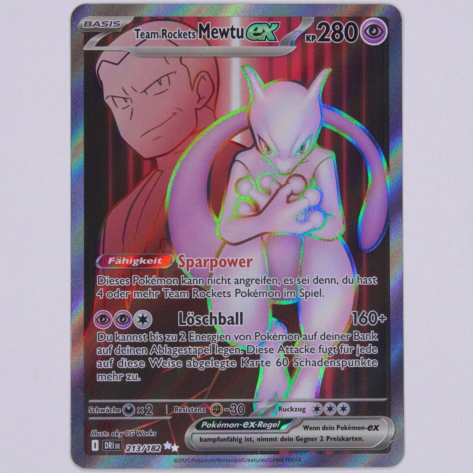 Team Rockets Mewtu ex 213/182 DRI Special Illustration Rare Pokémon TCG Deutsch Near Mint Vorderseite