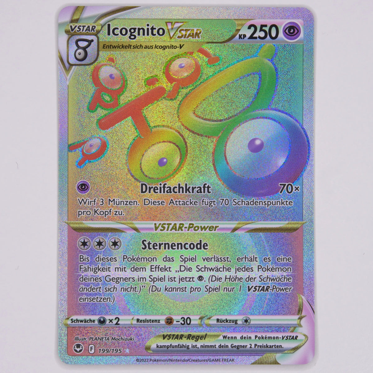 Vorderseite von Icognito VSTAR 199/195 Rainbow Rare in Near Mint (Deutsch)