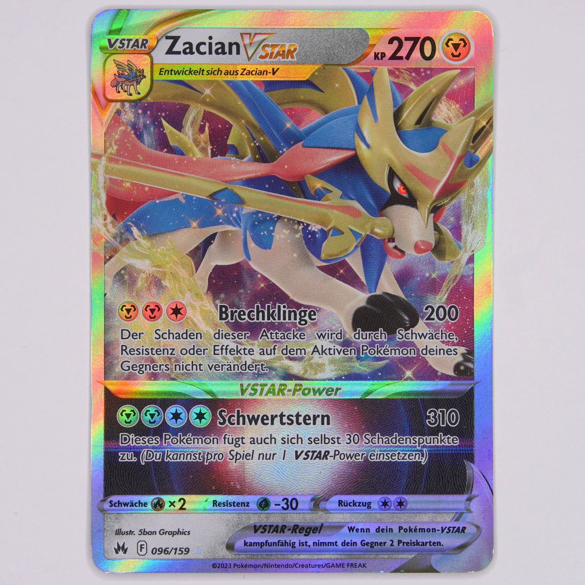 Vorderseite von Zacian VSTAR 096/159 (Holo Rare VSTAR) in Near Mint (Deutsch)