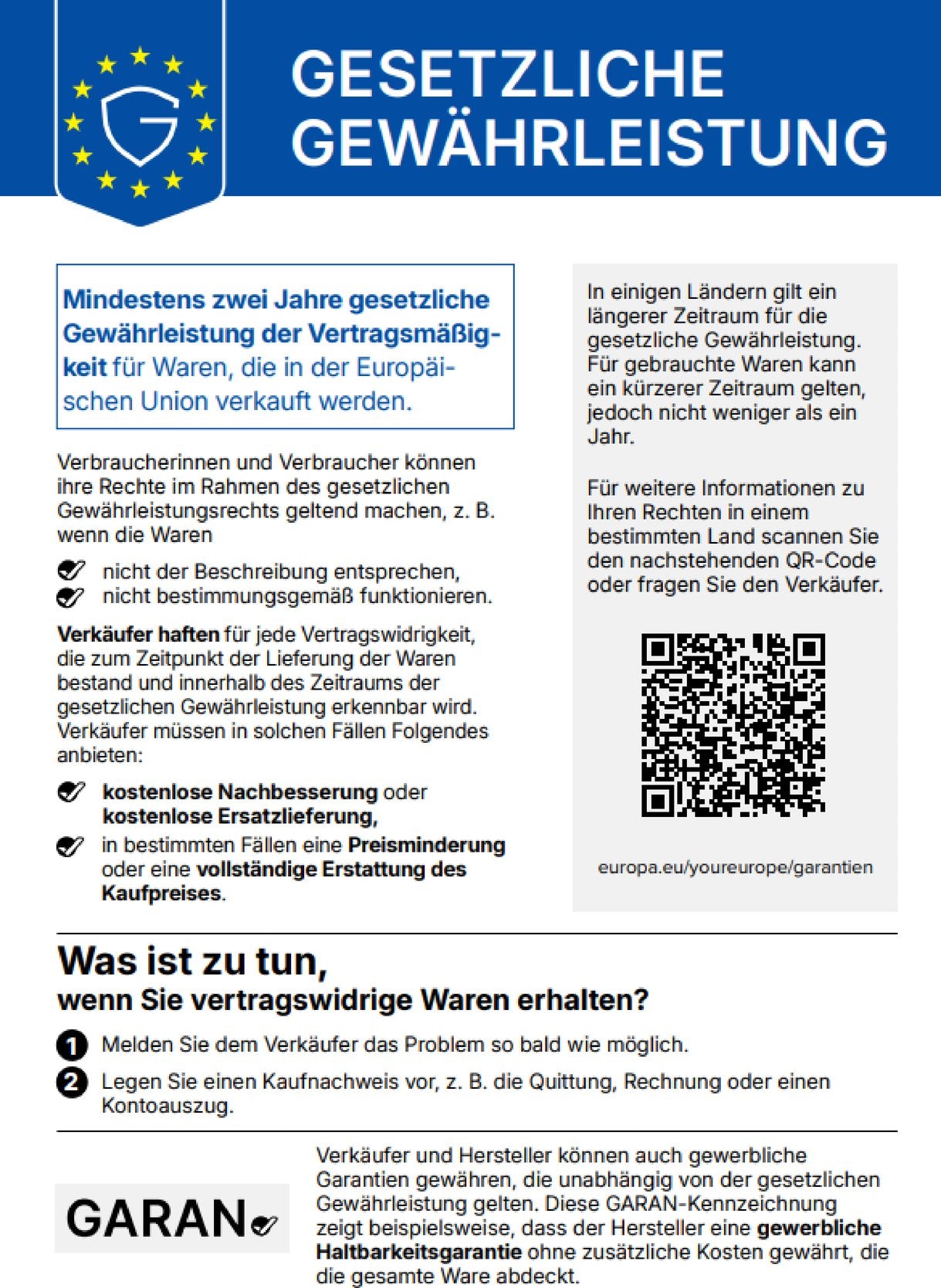 EU-Gewährleistungslabel zur gesetzlichen Gewährleistung